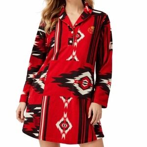 Lauren Ralph Lauren Southwestern Aztec Fleece Pajama Shirt Dress Women Large Red